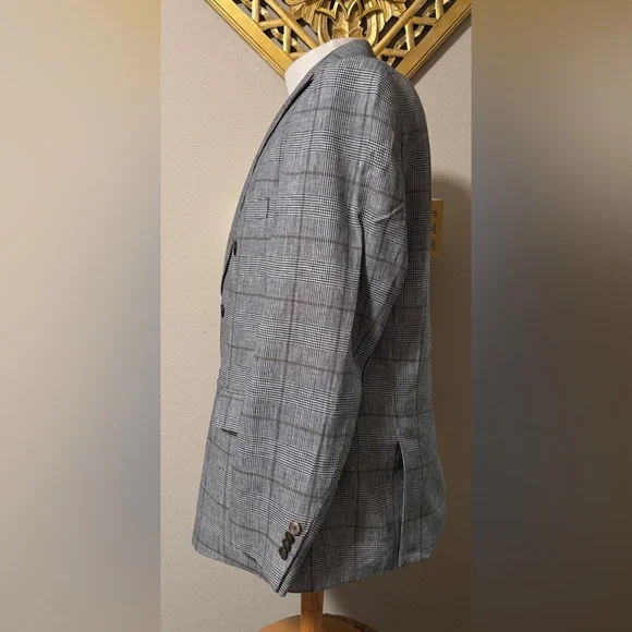 Paul Fredrick Gray Plaid Double-Breasted Blazer